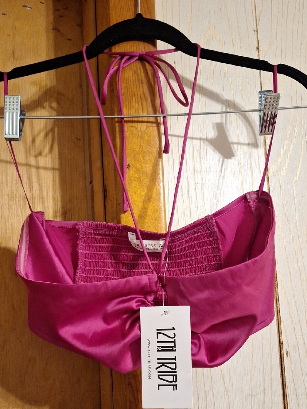 12th Tribe Bright Fuchsia Satin Halter Crop